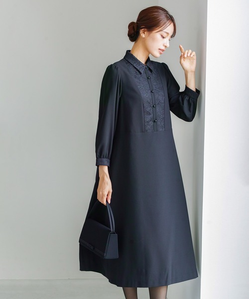 洗濯機で洗える】喪服 WEB限定/胸元レース切り替えデザインブラック