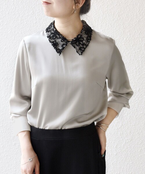 SHIPS any:〈洗濯機可能〉サテン レースカラー ブラウス（シャツ