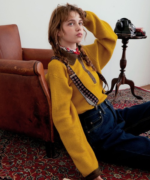 モヘアライク配色オーバーサイズポロニット MONO-MART LADY'S│MONO