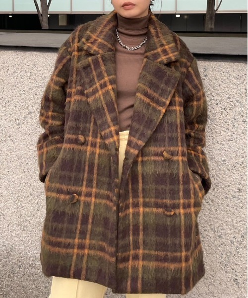 Ameri（アメリ）の「ADORABLE SHAGGY CHECK COAT（チェスターコート