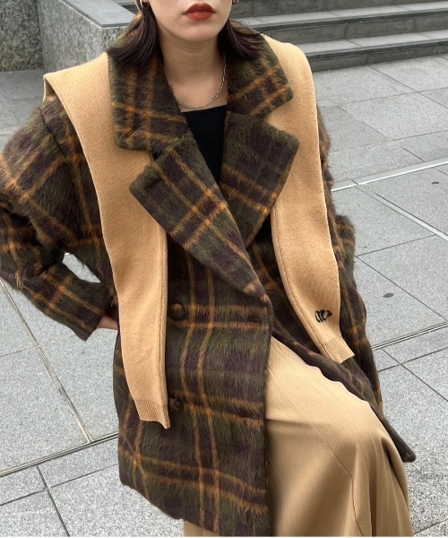 Ameri（アメリ）の「ADORABLE SHAGGY CHECK COAT（チェスターコート