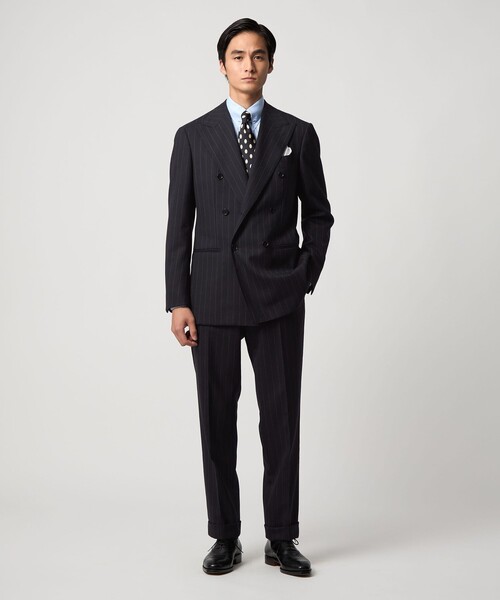 ワイドストライプ ダブル 6ボタン スーツ MC‐MODEL ヨコストレッチ