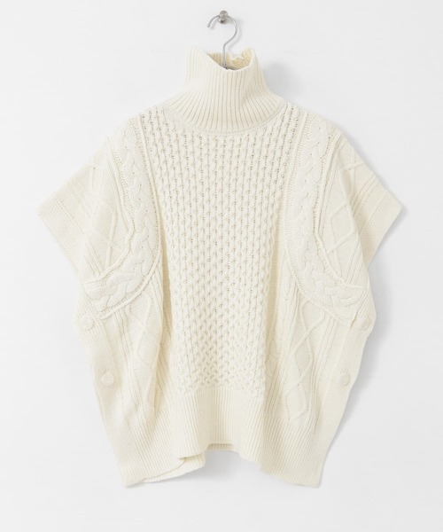 Radyホワイト ケーブルニット ポンチョ F Radyホワイト ケーブルニット