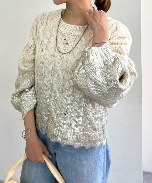 SHENERY（シーナリー）の「箔プリントケーブルニット（ニット/セーター