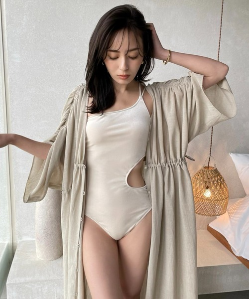 anuans（アニュアンス）の「サイドカットアウトベロアワンピース（水着