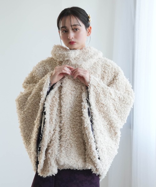 セール】コート プードルファーポンチョ ニコアンティーク 裏地ねこ