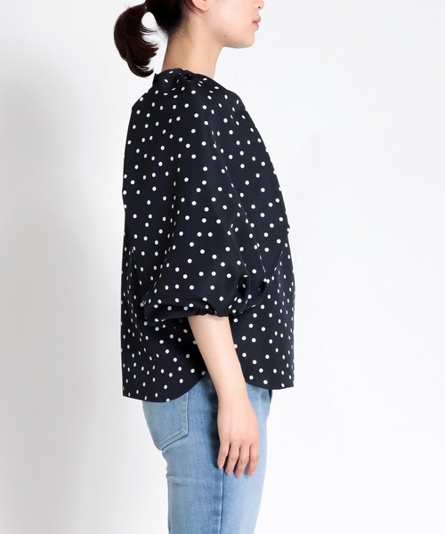 ツルバイオイカワマリコ ドット柄 黒 長袖シャツ TSURU by Mariko