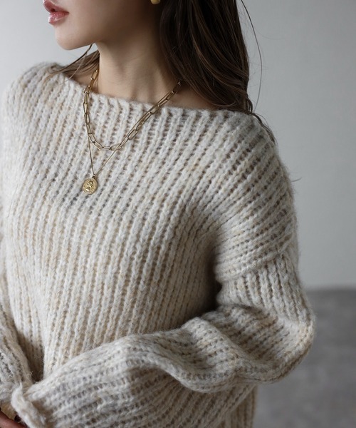 セール】アルパカタッチボートネックローゲージニット（ニット