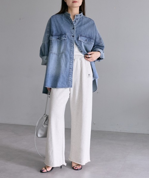 ヴィンテージライクデニムバンドカラーシャツ（シャツ/ブラウス