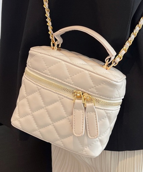 レディース 2WAYキルティングボックスバッグ+ショルダーチェーン 2点