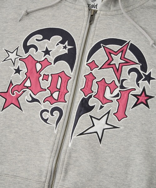 X-girl（エックスガール）の「TRIBAL HEART ZIP UP SWEAT HOODIE
