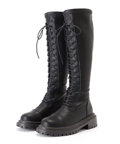セール】厚底 編み上げロングブーツ レースアップ（ブーツ）｜Lace