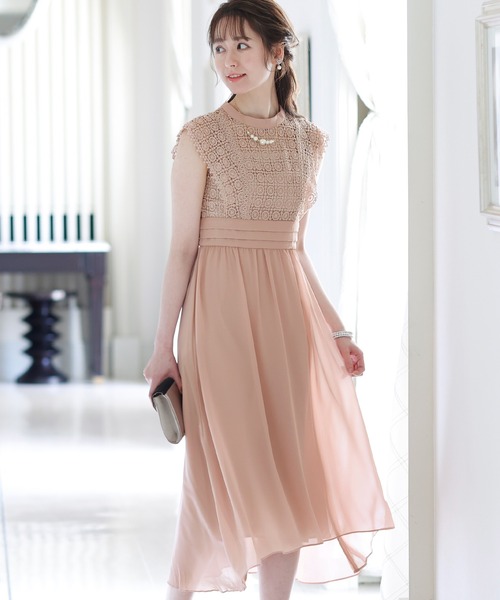 セール】ノースリーブ&ロングワンピースドレスクロシェレース大きい