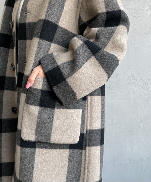 LE GLAZIK/ル グラジック] リバーシブル ノーカラーウールコート（ノー