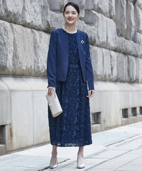 高身長 【フォーマル】カットジャガードワンピースアンサンブル（ノー