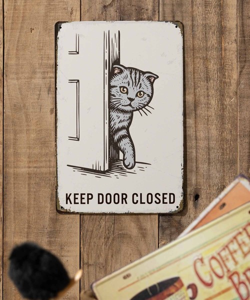 セール】猫デザイン アンティーク調 壁掛け レトロサイン（ポスター