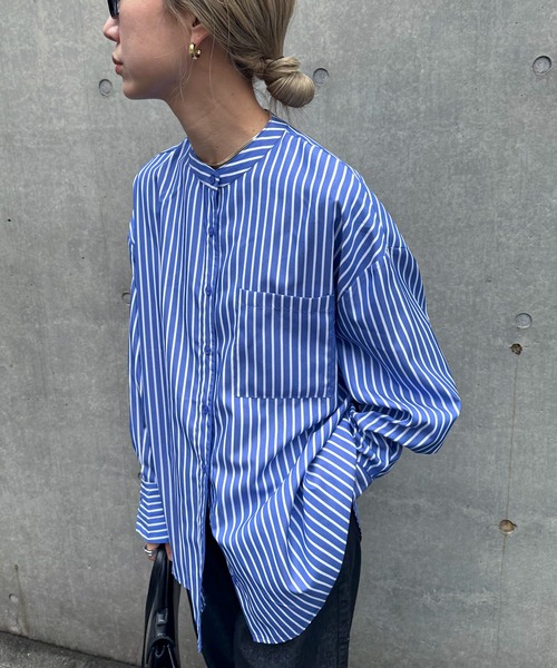 feepur（フェピュール）の「ノーカラーストライプビッグシャツ（シャツ