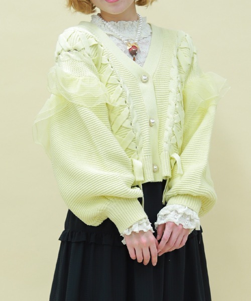 編み上げ×チュールフリルCD（カーディガン/ボレロ）｜axes femme