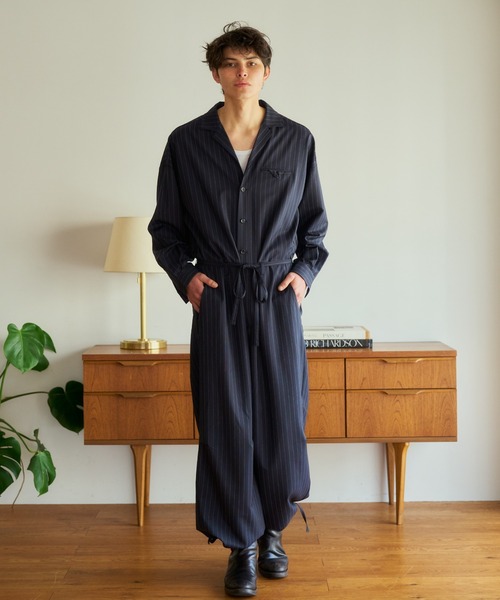 open collar belted assort l/s jump suit / 開襟ベルト付きアソート
