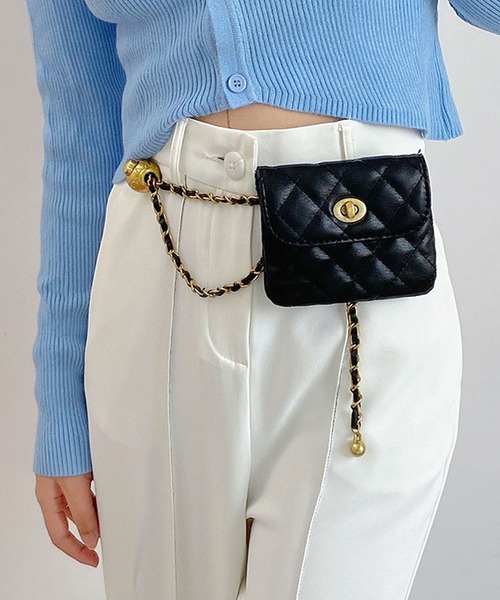 セール】3WAY レザータッチキルトベルトポーチ / チェーンベルト