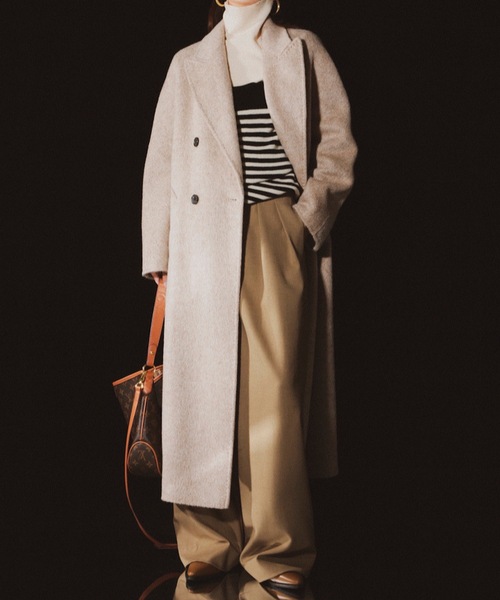 セール】低身長向けサイズありアルパカ混ロング丈ウールコート