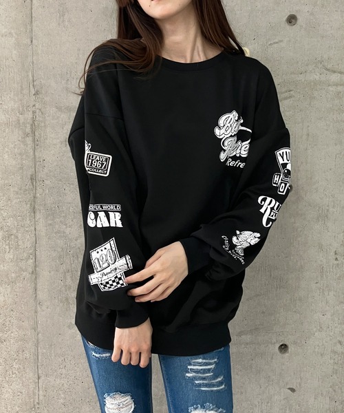 セール】ワッペンデザインバックプリントトレーナー（スウェット