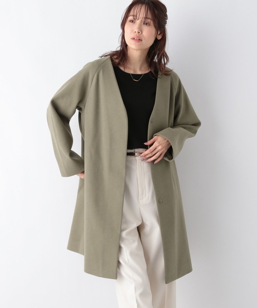セール】軽やかストレッチノーカラーコート/194249（ノーカラーコート