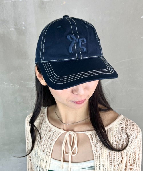 セール】ステッチ リボンモチーフ 大きめ刺繍 キャップ（キャップ