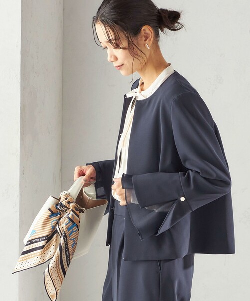 ダブル クロス 重ね袖 ノーカラー ジャケット（セレモニー対応可