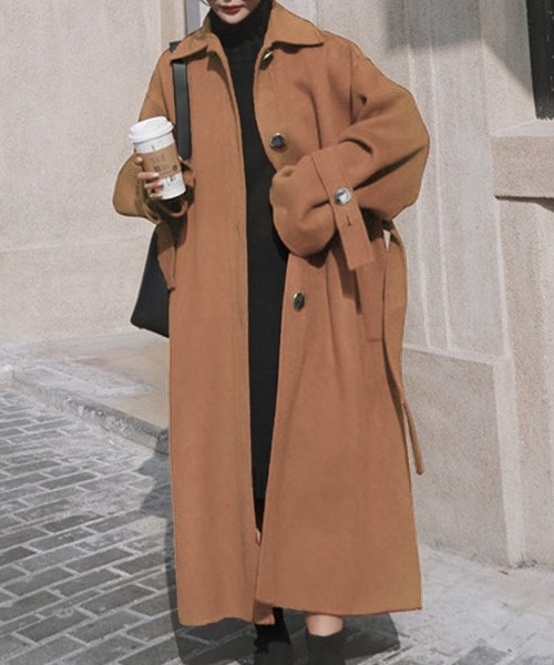 セール】ベルト付きチェスターロング丈コート（チェスターコート