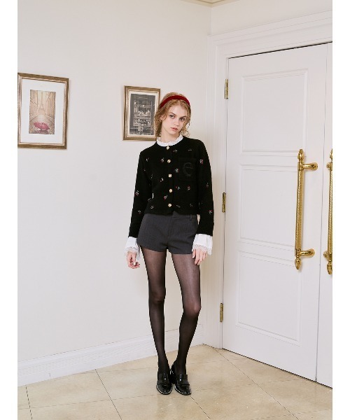 Attachedcollrフラワーモチーフカーディガン（ノーカラージャケット