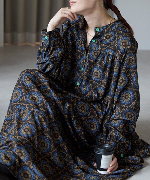 総柄ロングシャツワンピース（ワンピース）｜Lien Select（リエン