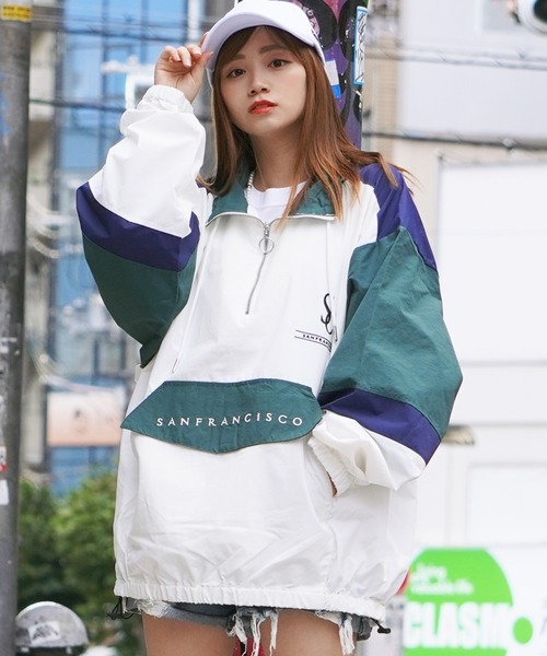 ナイロン ハーフジップ ブルゾン / オーバーサイズ ジャケット