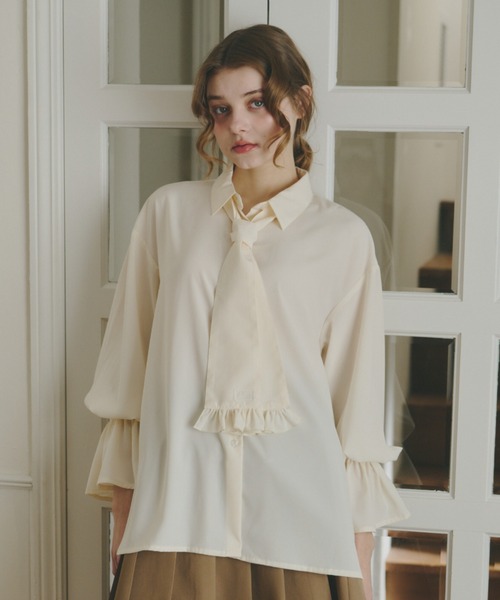 volume sleeve frill tie blouse / タイ付きブラウス（シャツ/ブラウス