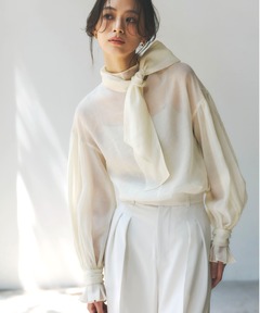 セール】ハイネックシアーボウタイブラウス（シャツ/ブラウス