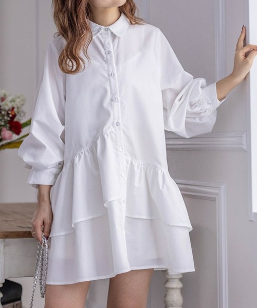 clear（クリア）の「裾アシメフリルシャツワンピース（シャツ