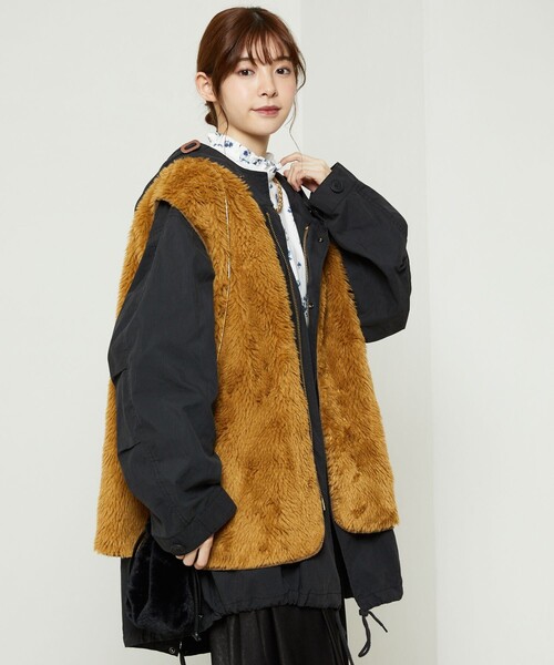 ブラウン モッズコート 36サイズ リラクス ライナー ファーベスト付