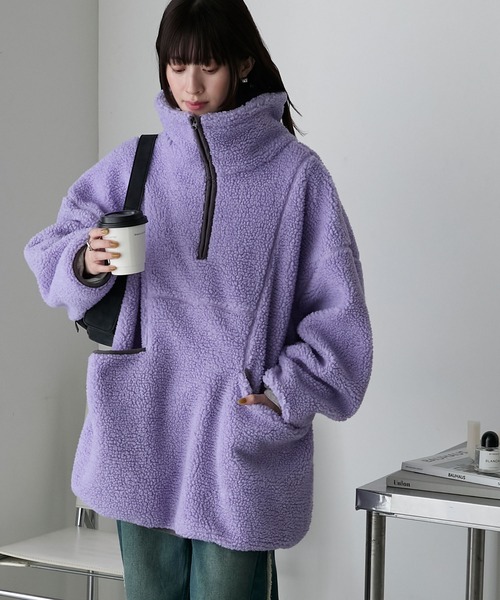 forksy.】ボアハーフジップアノラックプルオーバー（ブルゾン