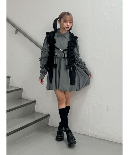 フリルショルダーバルーンミニワンピース（ワンピース）｜jouetie