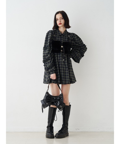 フリルショルダーバルーンミニワンピース（ワンピース）｜jouetie