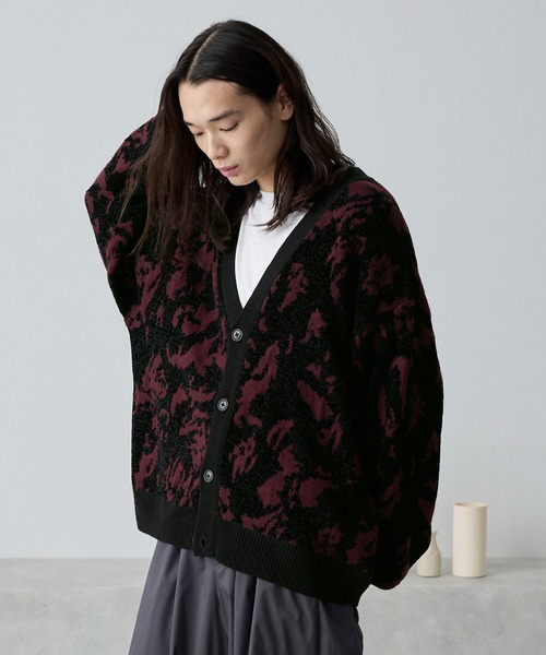 モールジャガードマルチパターンルーズニットカーディガン MONO-MART