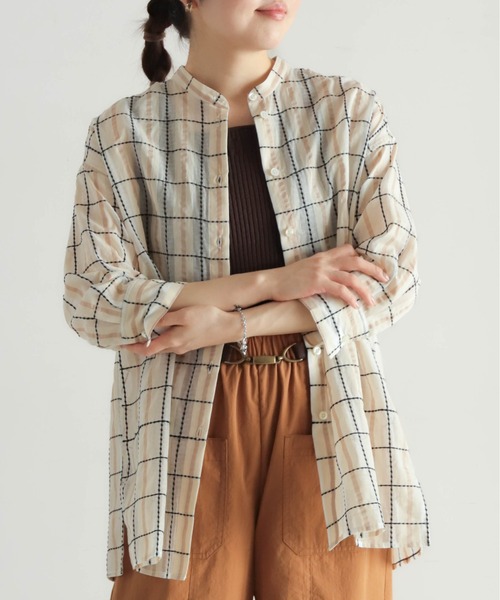 シルク混シアーチェック スタンドブラウス | NOMBRE IMPAIR