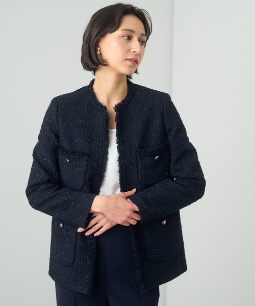 ANAYI（アナイ）の「ミックスツィードノーカラーハーフ ジャケット