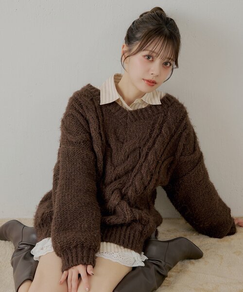 セール】ケーブルVルーズニットワンピース（ワンピース）｜Chico（チコ