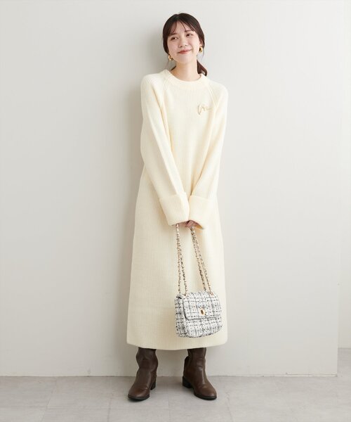 セール】ZIP付き畦ニットワンピース（ワンピース）｜natural couture