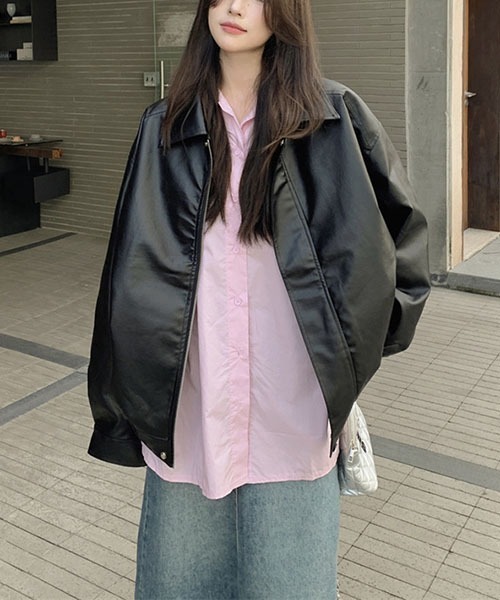 セール】Y2K PUレザー ZIPデザイン オーバーサイズブルゾン ジャケット