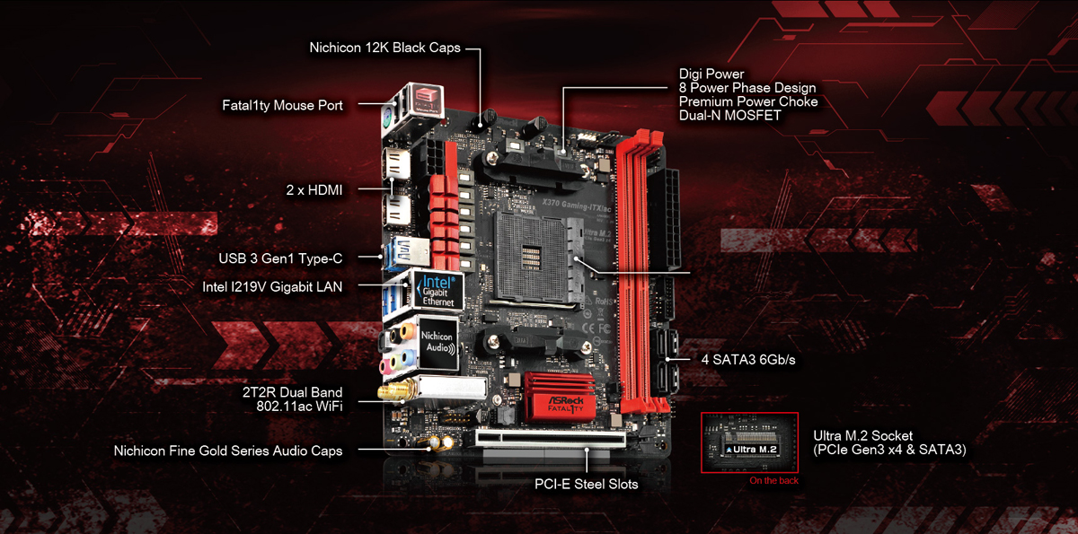 Used - Very Good: ASRock Fatal1ty X370 Gaming-ITX/ac AM4 Mini ITX