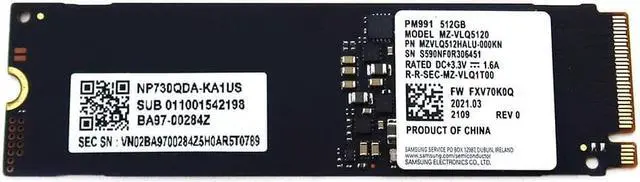 MZ-VLQ5120 Samsung PM991 512GB M.2 2280 Nvme Pcie GEN3 X4 SSD