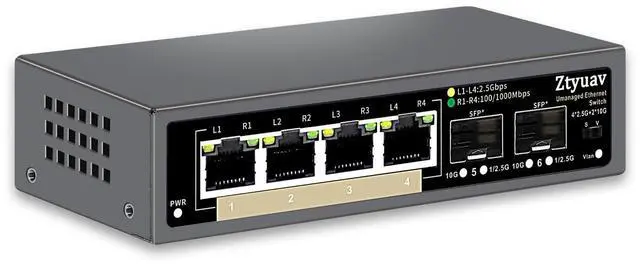 Ztyuav 6 Port Unmanaged 2.5G Ethernet Switch with 4 x 2.5G RJ-45