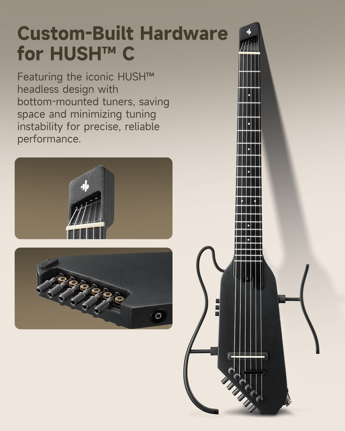 HUSH-C Nylon String Acoustic-Electric Headless Travel Guitar Donner